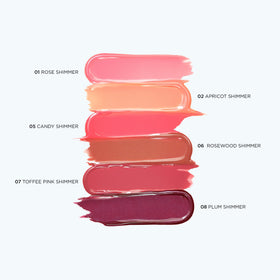 Clarins swatch on lips showing sheer shimmer and dimensional shine benefit