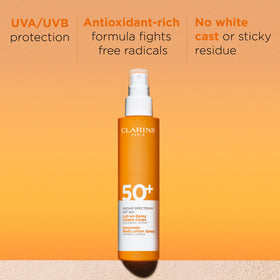 CLARINS sunscreen texture closeup highlighting lightweight, dry‑touch finish for comfortable wear