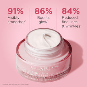 Clarins cream texture close-up highlighting smooth formula and quick absorption