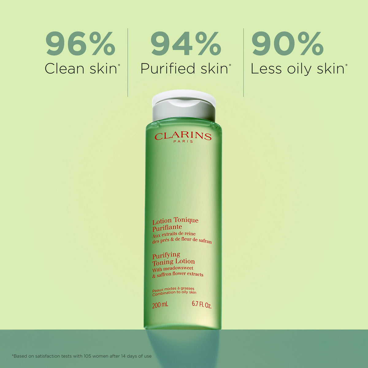 CLARINS toner texture close-up illustrating lightweight, fast-absorbing lotion that hydrates