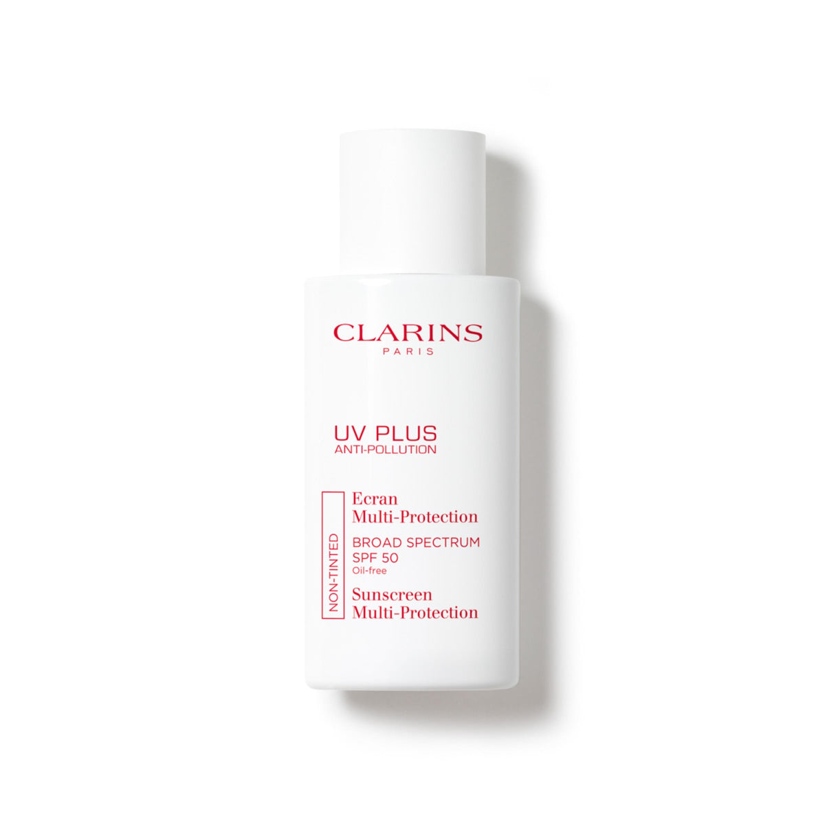 Clarins front tube showing label and SPF 50 for clear product identification and confidence