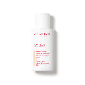 Clarins UV Plus front packaging showing SPF 50 and tinted finish benefit