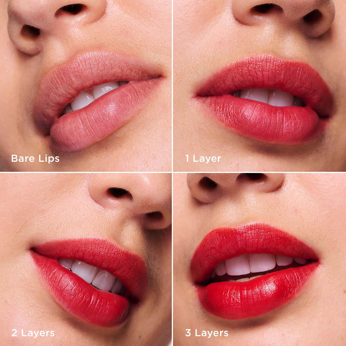 Clarins on model wearing red water for comfortable long-wearing color
