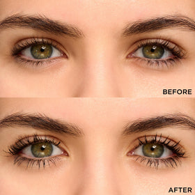 Clarins before and after lashes showing visible thickness and definition
