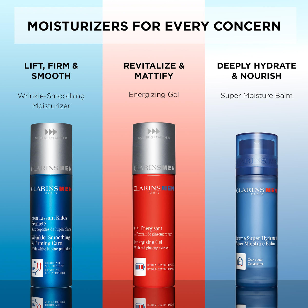 CLARINSMEN on bathroom counter in morning routine lifestyle setting promoting convenience