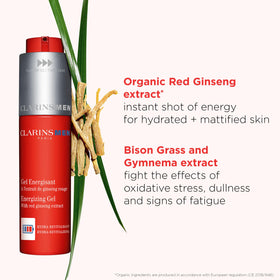 CLARINS close-up of red ginseng ingredient emphasizing energizing plant power