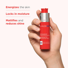 CLARINS open jar revealing cool translucent gel texture that absorbs instantly