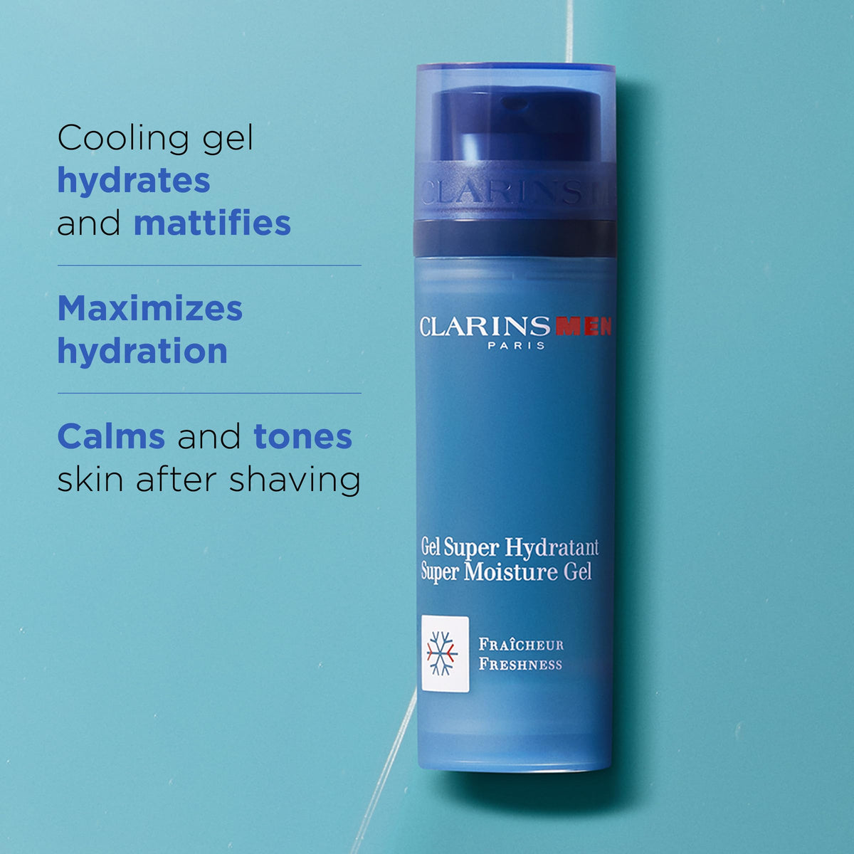 CLARINS gel texture close-up highlighting lightweight, fast-absorbing feel