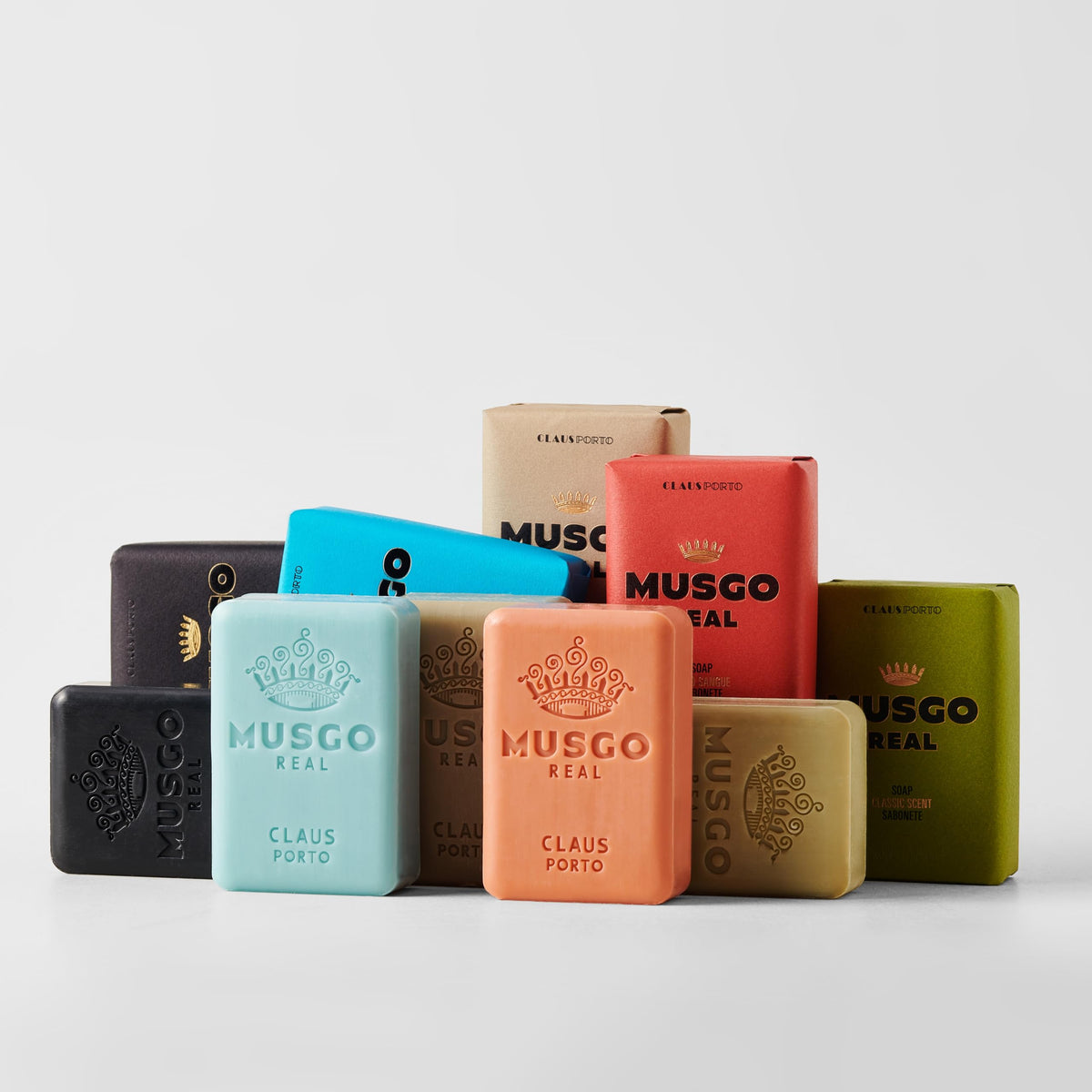 Claus Porto soap on bath counter styled to show aromatic lifestyle