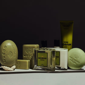 Claus Porto soap in hand demonstrating rich lather and gentle cleanse