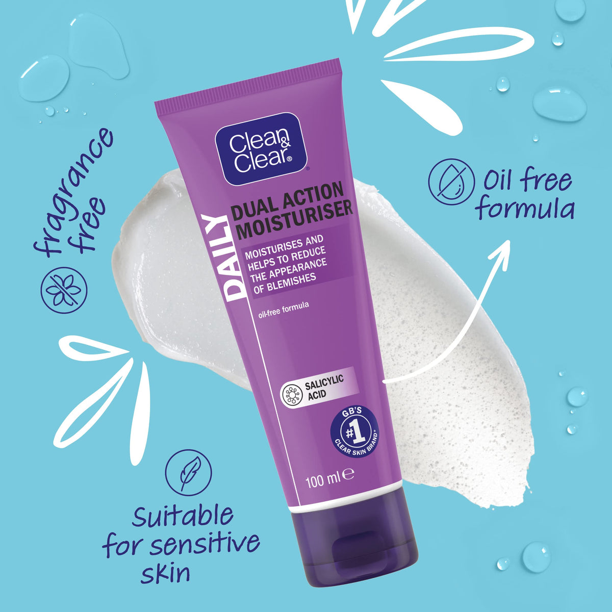 Clean & Clear applying moisturizer on hand to demonstrate smooth finish