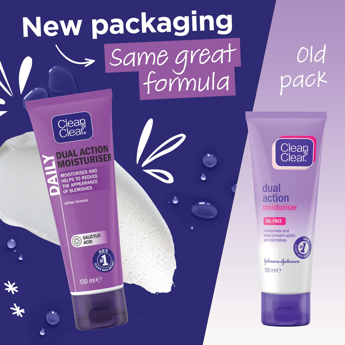 Clean & Clear close-up texture showing lightweight cream and quick absorption