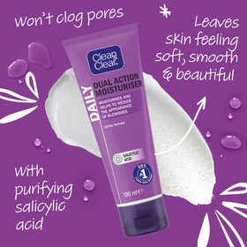 Clean & Clear tube beside ruler to show 100 ml size and travel convenience