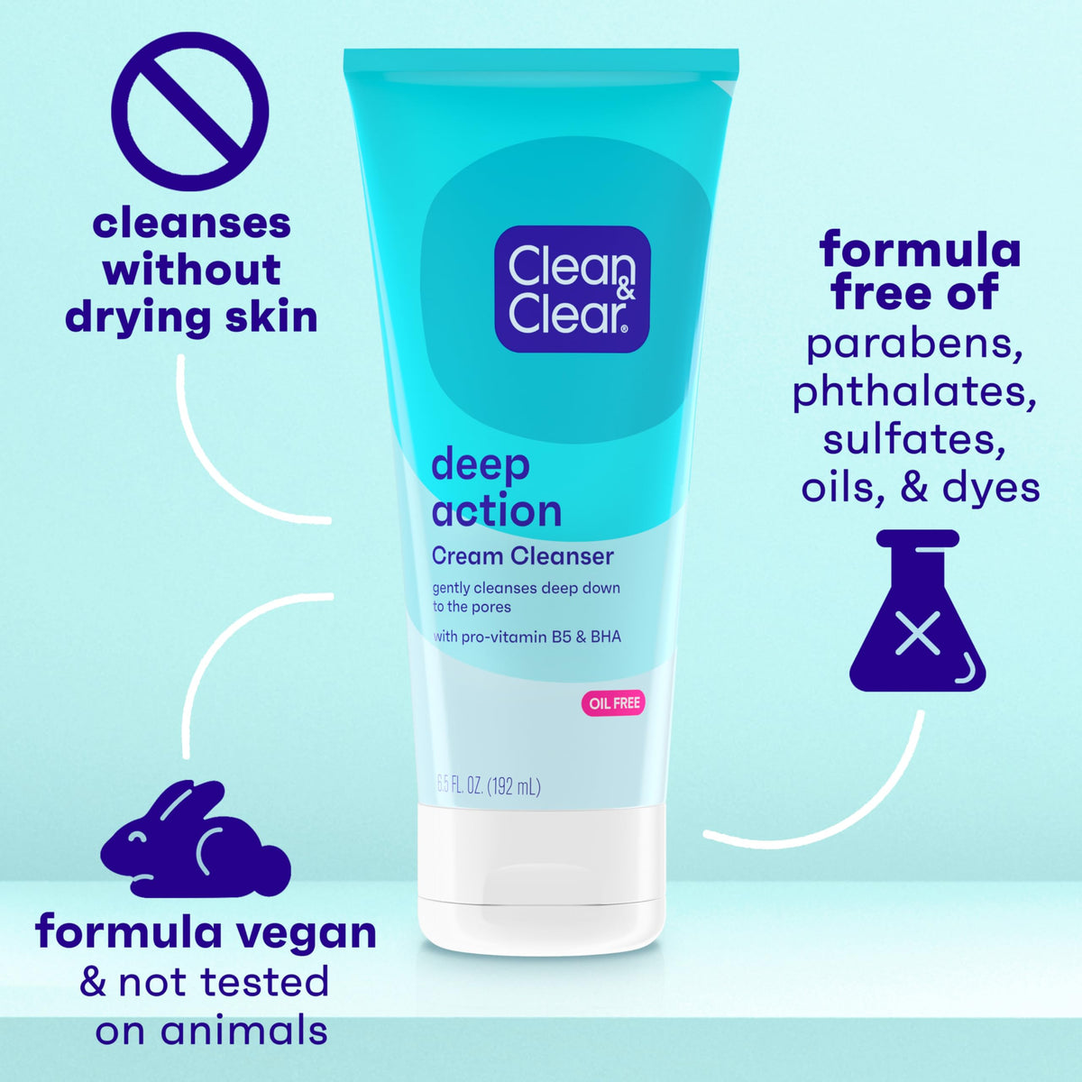 Clean & Clear bottle next to hand showing 6.5 oz size for reference