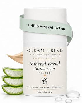 Clean + Kind front packaging showing SPF 40 tint and pump convenience