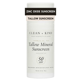 Clean + Kind front packaging showing SPF 50 and unscented benefits