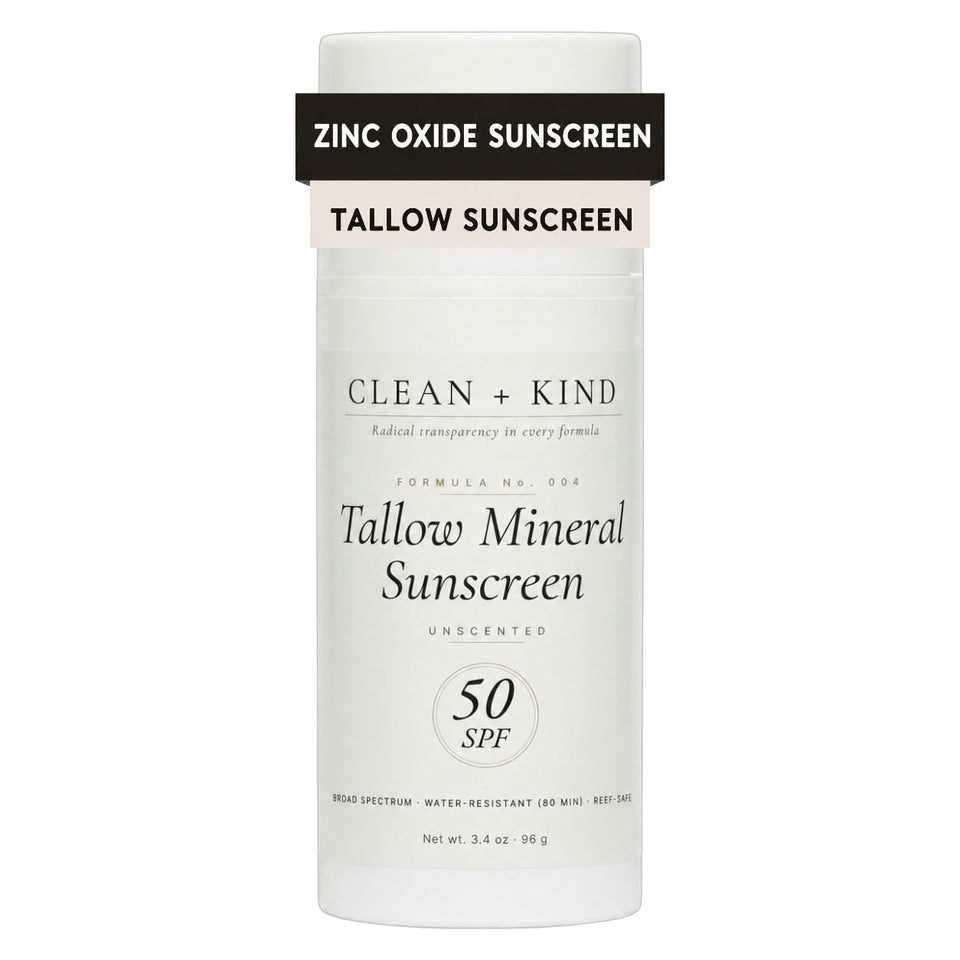 Clean + Kind front packaging showing SPF 50 and unscented benefits