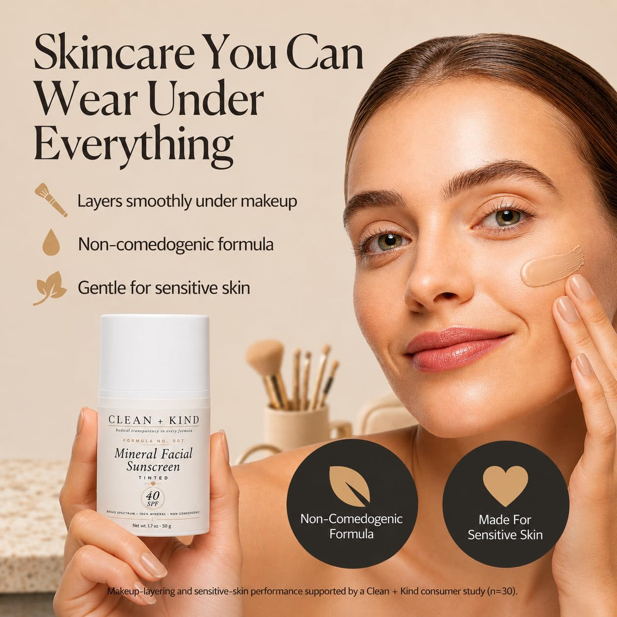Clean + Kind ingredient highlights flatlay showing tallow and vitamin C benefits