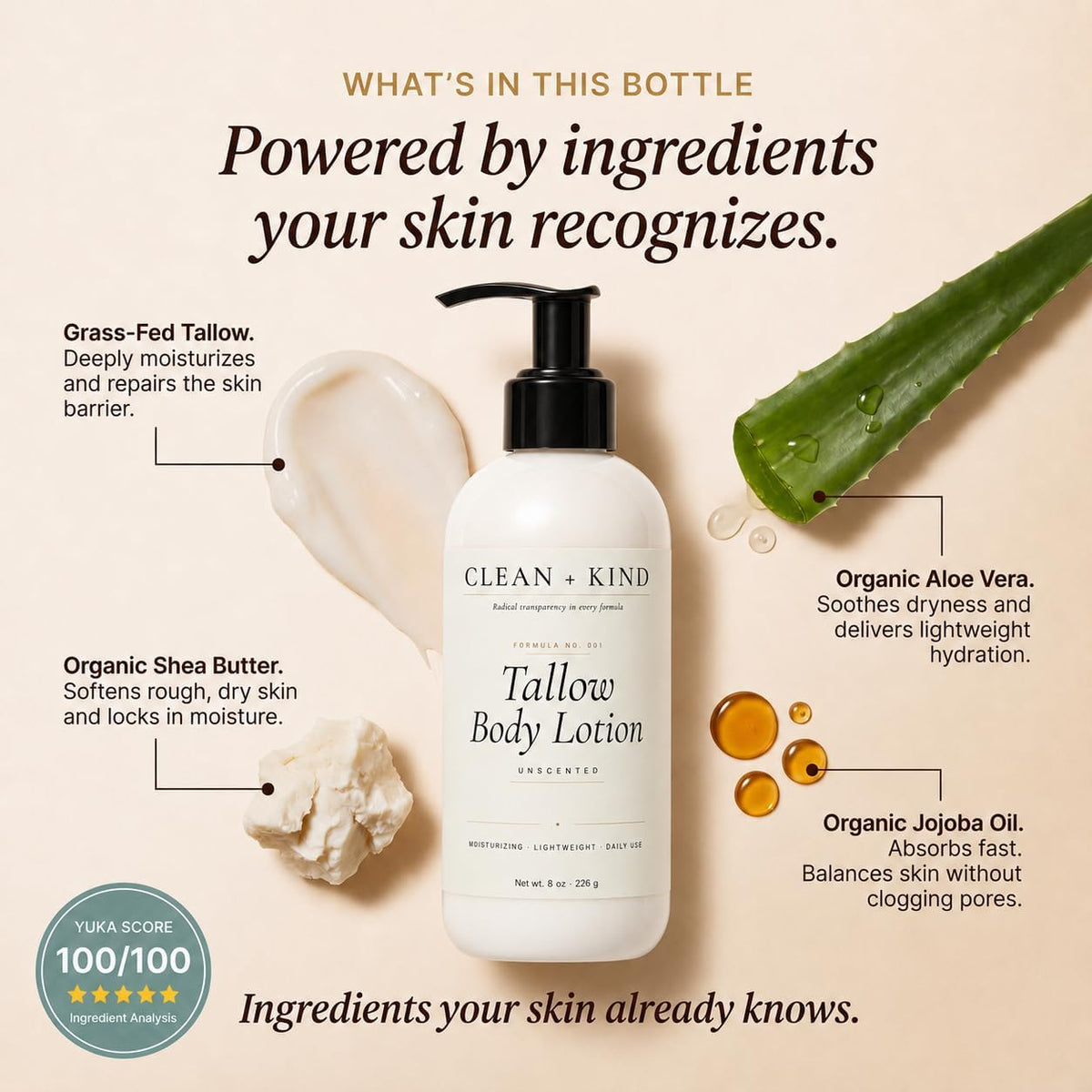 Clean + Kind pump dispensing lotion illustrating easy hygienic application