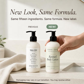 Clean + Kind 8 oz bottle next to hand showing product scale