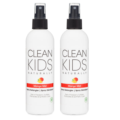Clean Kids Naturally front packaging showing two bottles and clear label for safe detangling