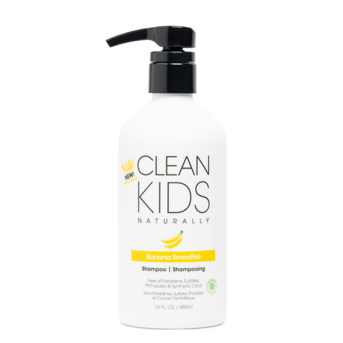Clean Kids Naturally front bottle view showing 16 fl oz and banana smoothie scent benefit