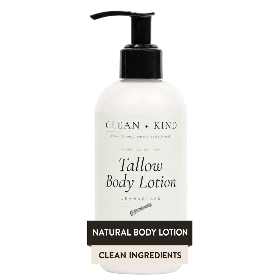 Clean + Kind front packaging showing lemongrass lotion and natural appeal