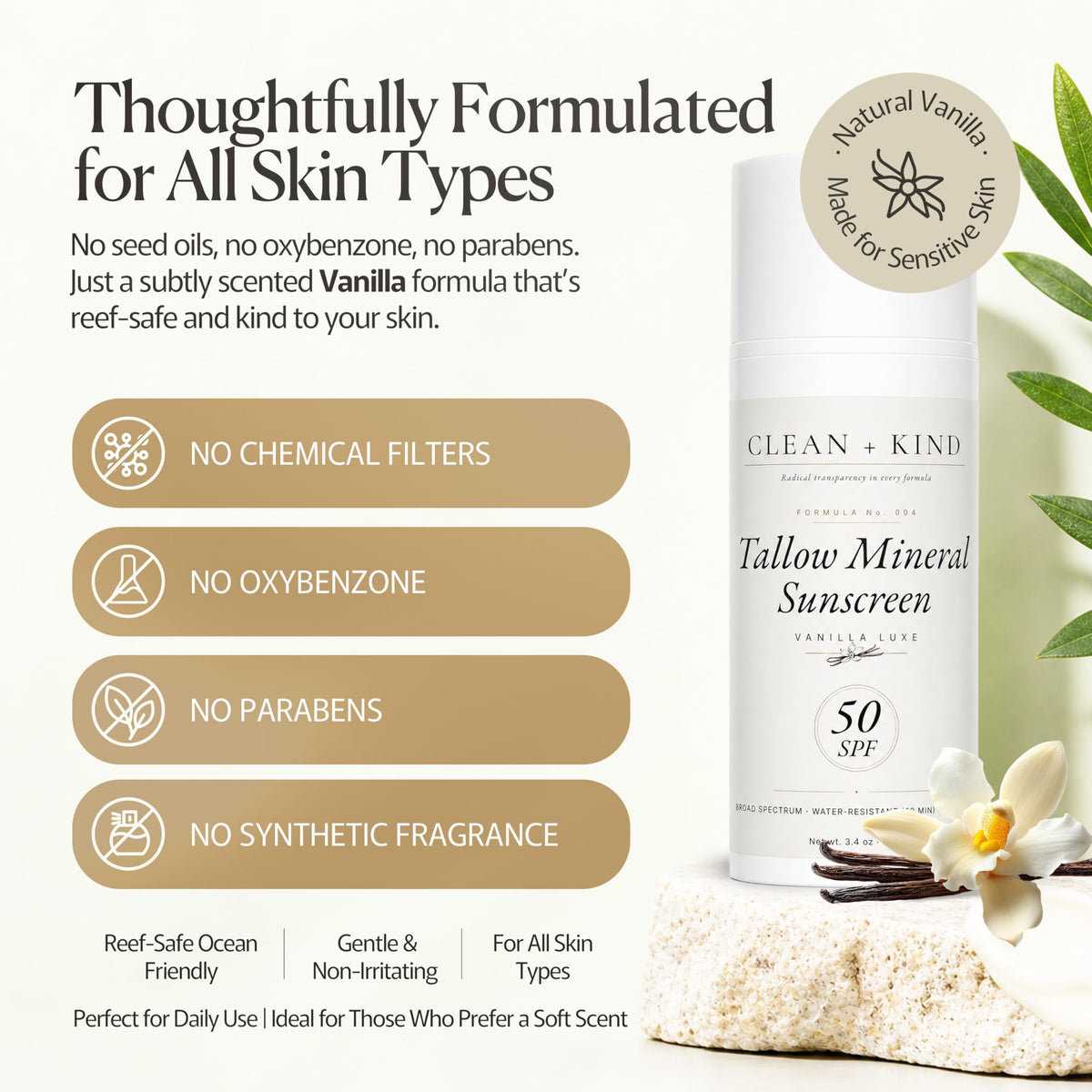 Clean + Kind next to a passport showing 3.4 oz travel-friendly pump convenience