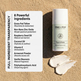 Clean + Kind on beach towel lifestyle shot showing reef-safe outdoor protection