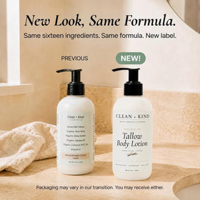 Clean + Kind lotion on bathroom counter during after-shower routine, supports daily hydration