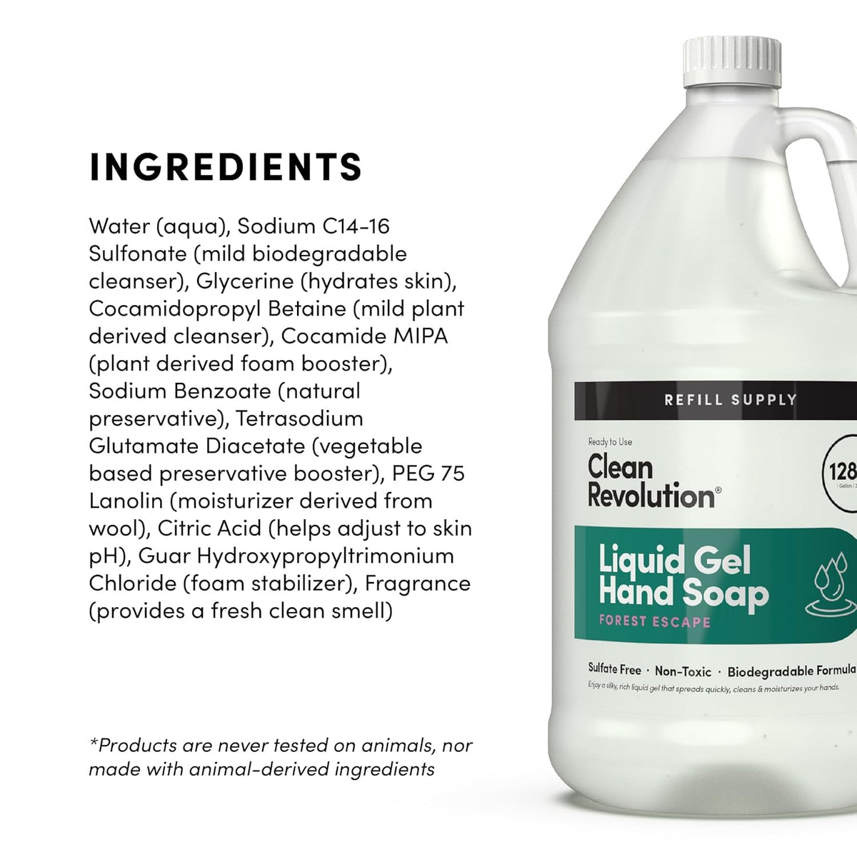 Clean Revolution jug in a bathroom setting illustrating refill convenience and pleasant scent