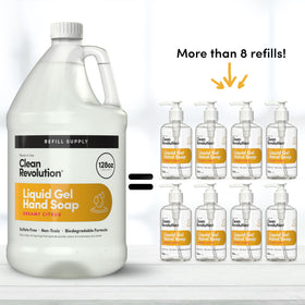 Clean Revolution gel pouring from bottle to show smooth texture and easy use