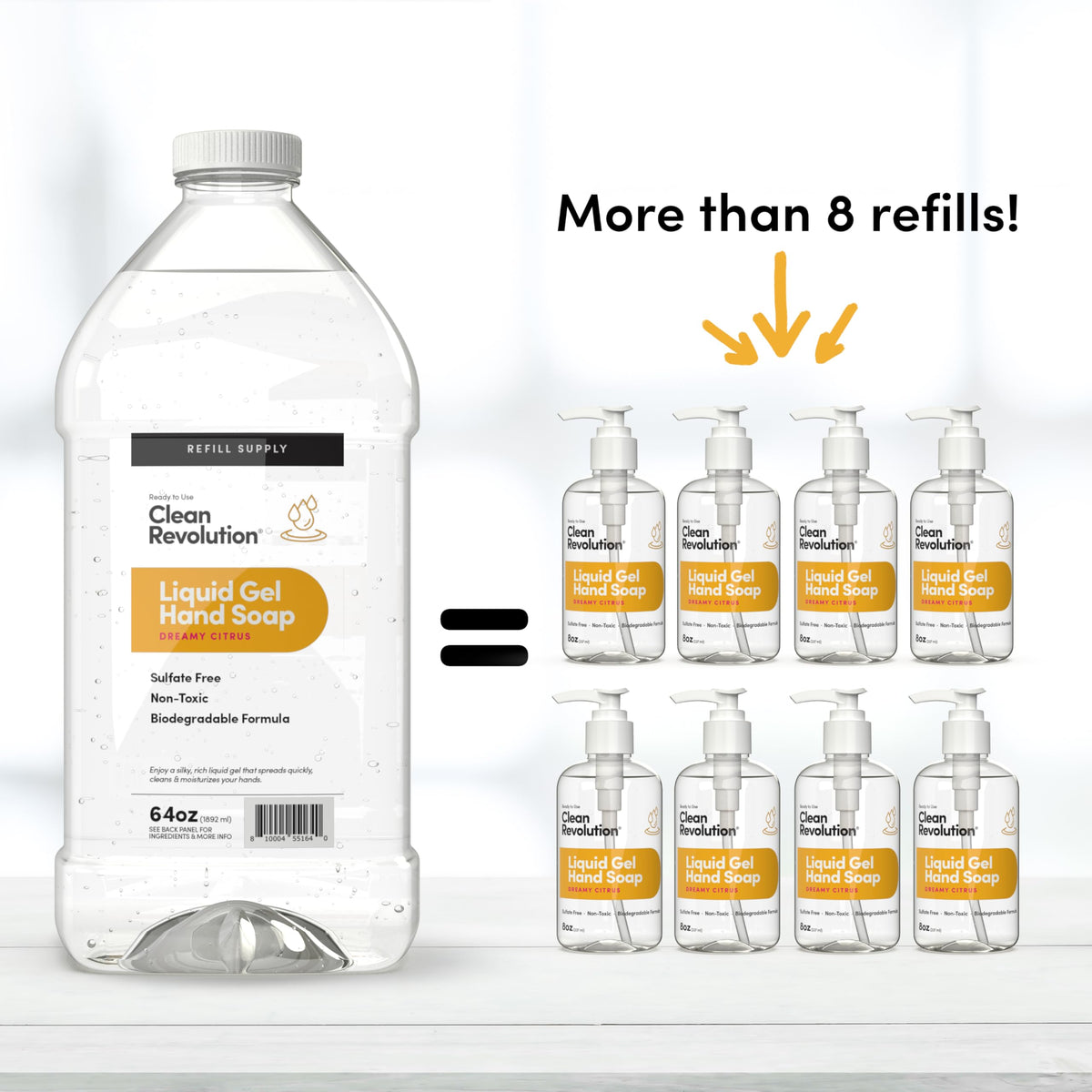 Clean Revolution gel texture pouring from bottle showing silky lather benefit