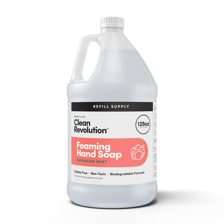 Clean Revolution front gallon packaging showing brand and refill benefit