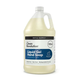 Clean Revolution front label on 128 oz refill highlighting unscented benefit