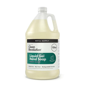 Clean Revolution front label on 128 oz refill jug showing product name and scent benefits