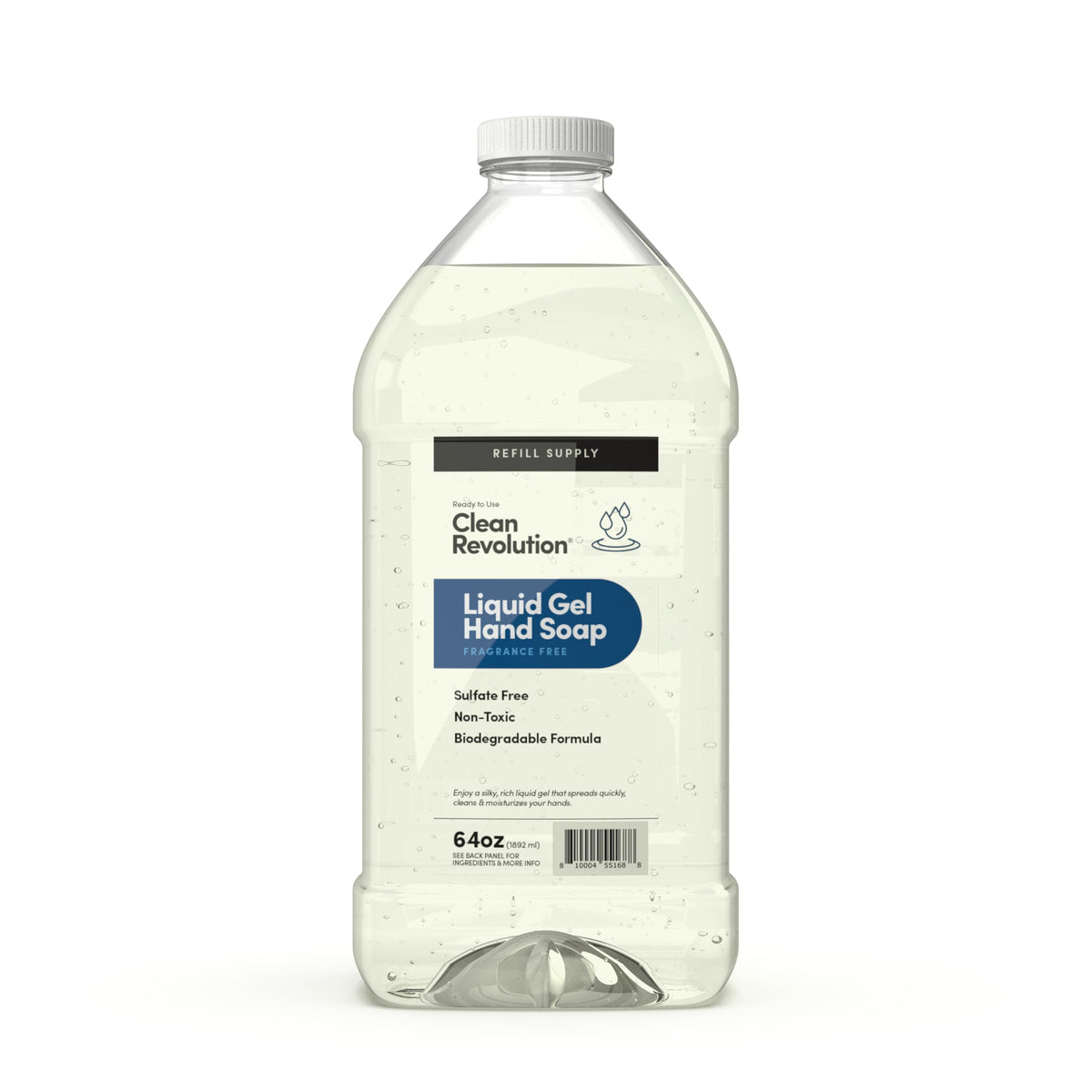 Clean Revolution front label on 64 oz refill showing product benefits