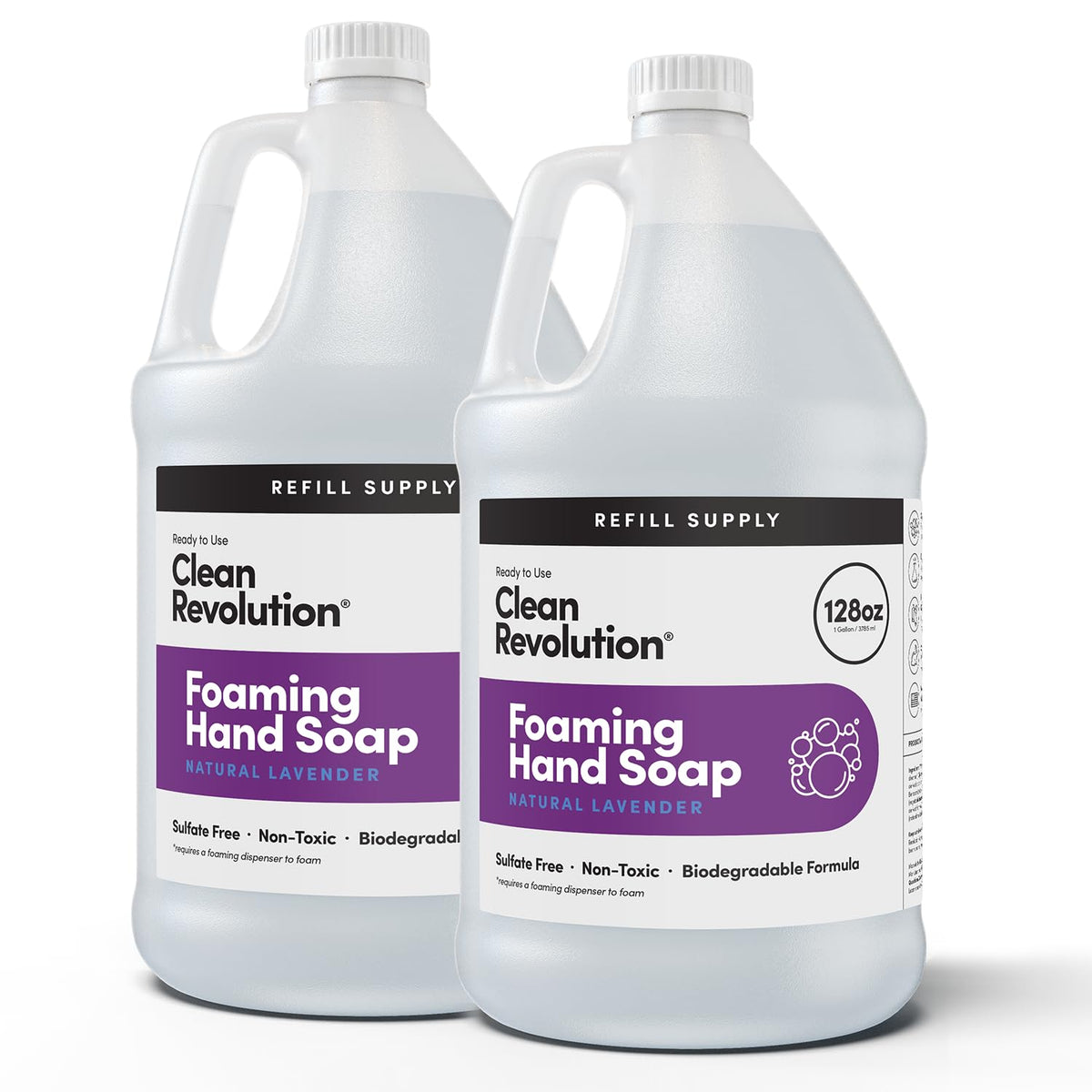 Clean Revolution front packaging showing 128oz lavender refill and long-lasting value