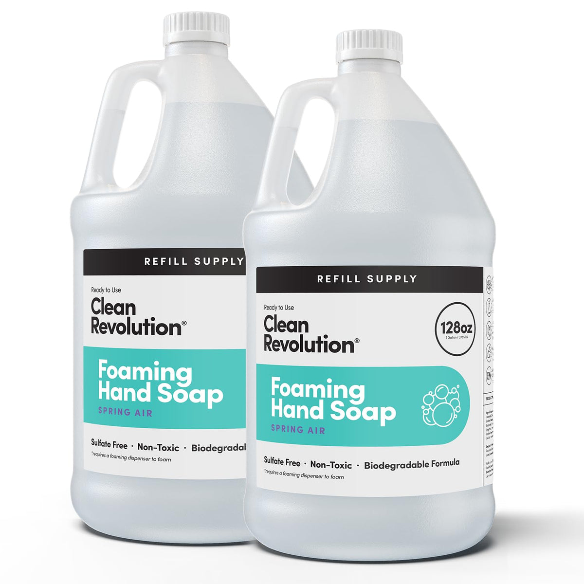Clean Revolution front packaging showing label and 128 fl oz size, clear branding and refill benefit