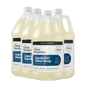 Clean Revolution front packaging showing 128 fl oz refill and product benefit of bulk convenience