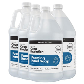 Clean Revolution front packaging showing 128oz refill and clear labeling for easy storage