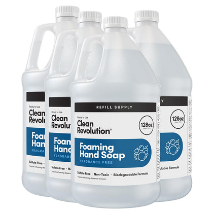 Clean Revolution front packaging showing 128oz refill and clear labeling for easy storage