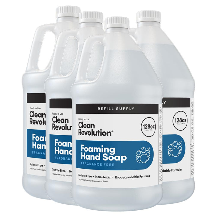 Clean Revolution front packaging showing 128oz refill and clear labeling for easy storage