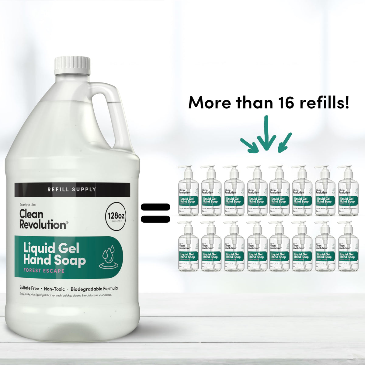 Clean Revolution gel pouring from jug close-up showing smooth texture and easy dispensing