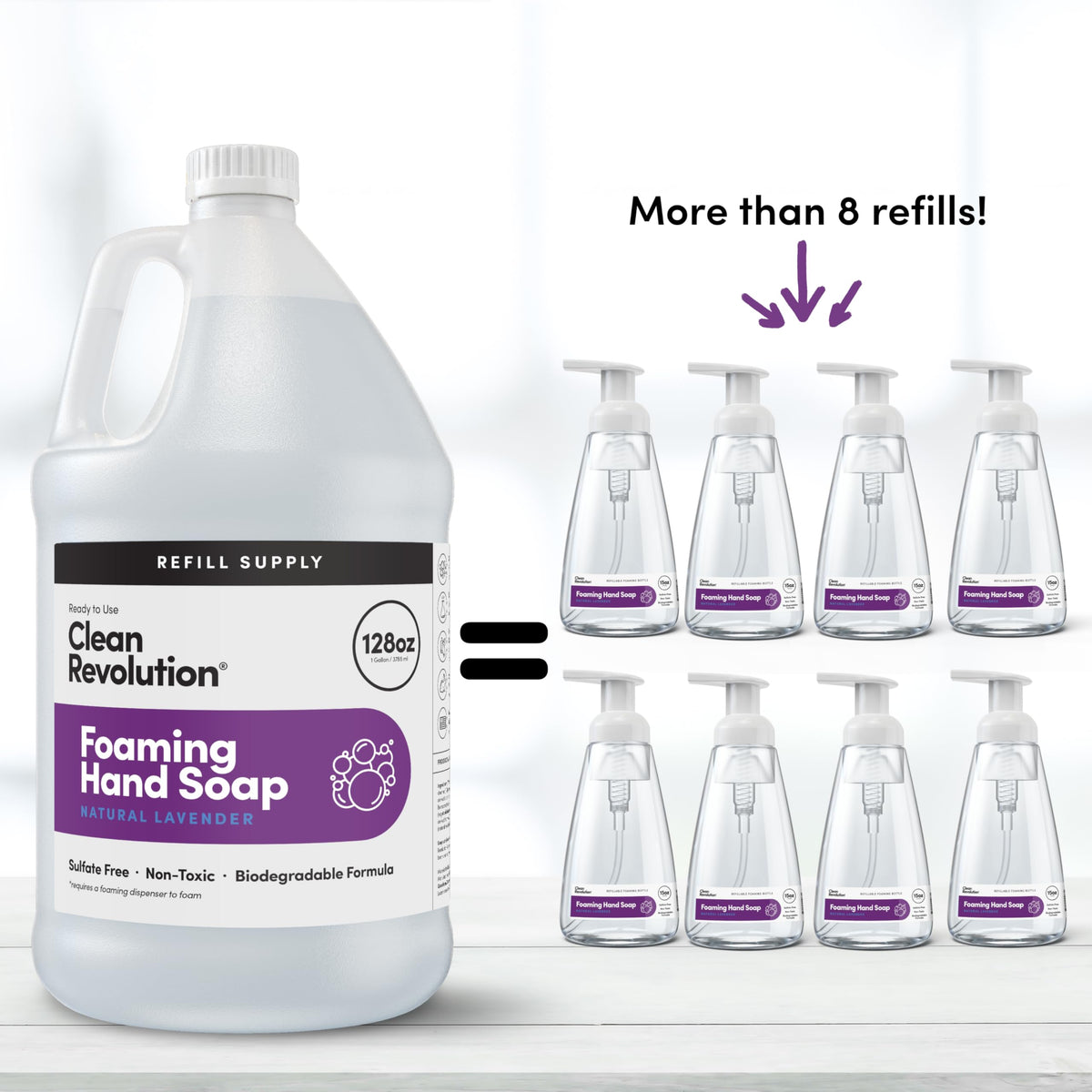 Clean Revolution being poured into dispenser demonstrating easy refill benefit