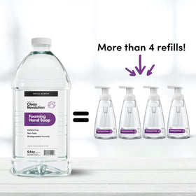 Clean Revolution pouring refill into dispenser demonstrating easy, no-mix convenience