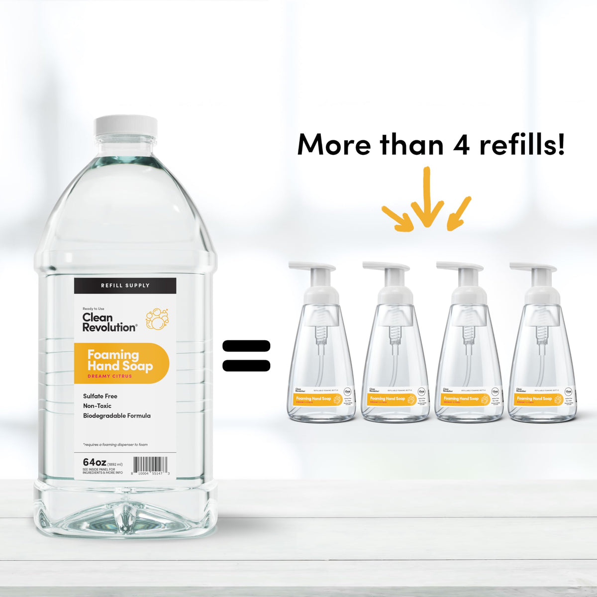 Clean Revolution pouring spout filling dispenser with ready-to-use refill