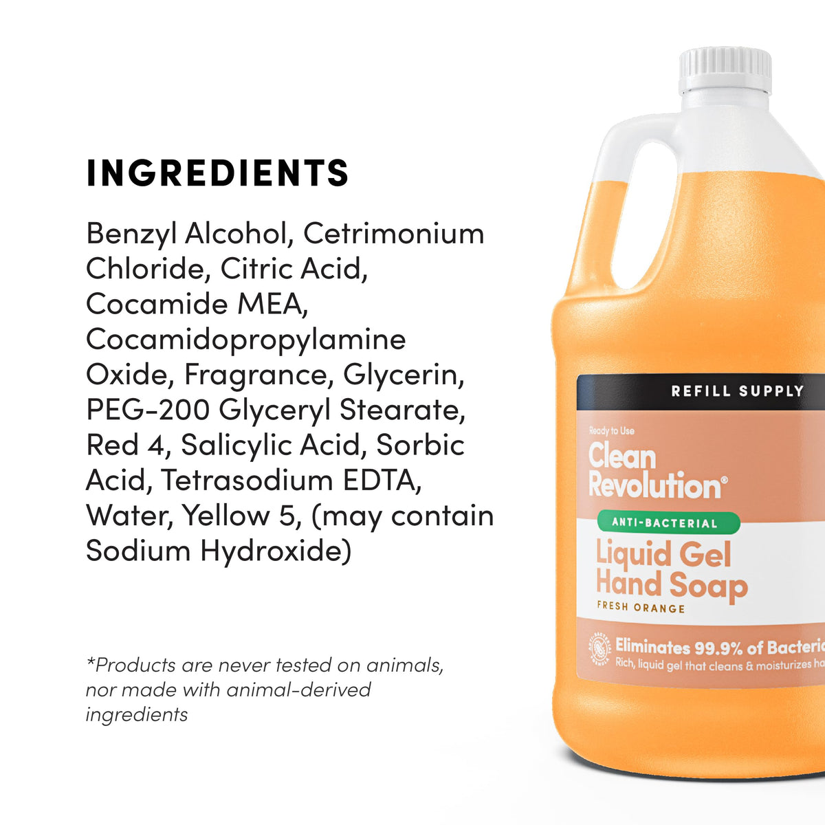 Clean Revolution size and scale comparison showing gallon vs 12oz bottle