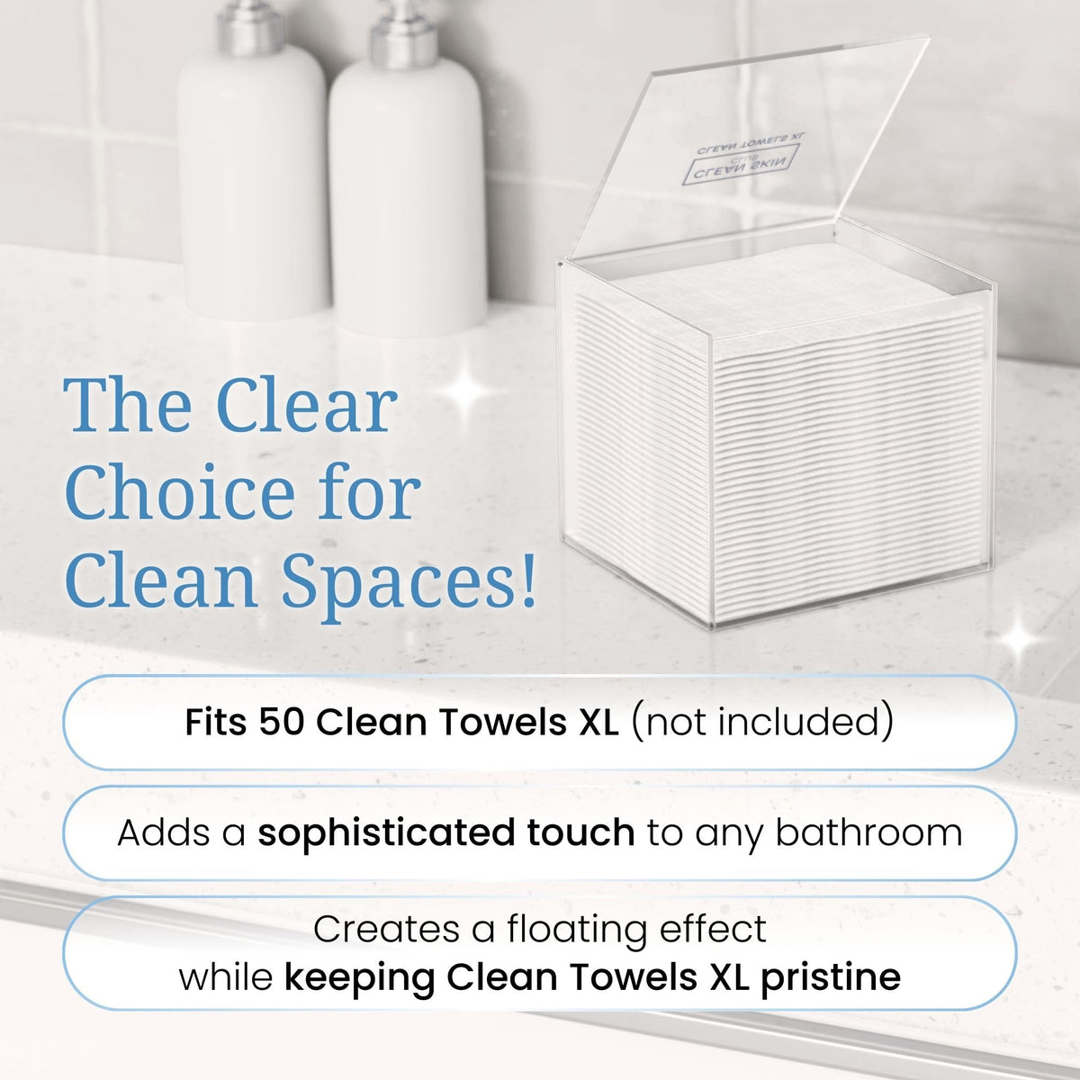 CLEAN SKIN CLUB open-top view demonstrating easy single-handed towel dispensing