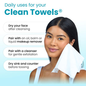 CLEAN SKIN CLUB towel on bathroom counter in routine setting showing hygienic single-use benefit